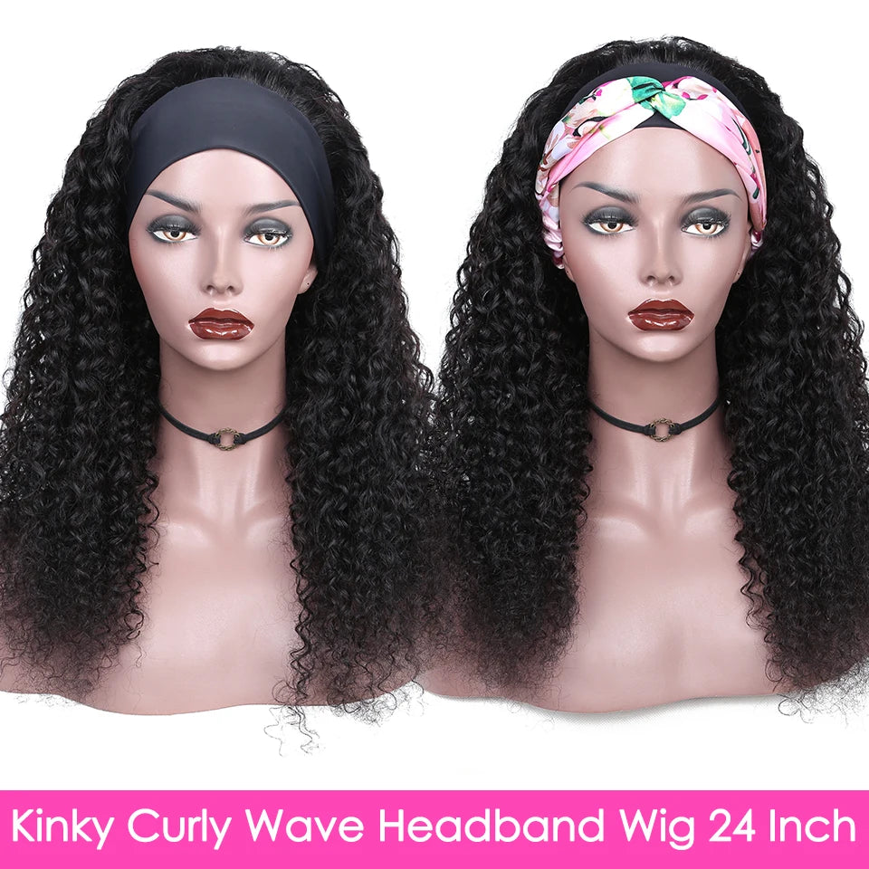 Hair Extensions and Wigs
Kinky Curly Wave Headband Wig Human Hair Brazilian Full Machine Made Natural Color Remy Hair Wigs For Black Women 150% Density