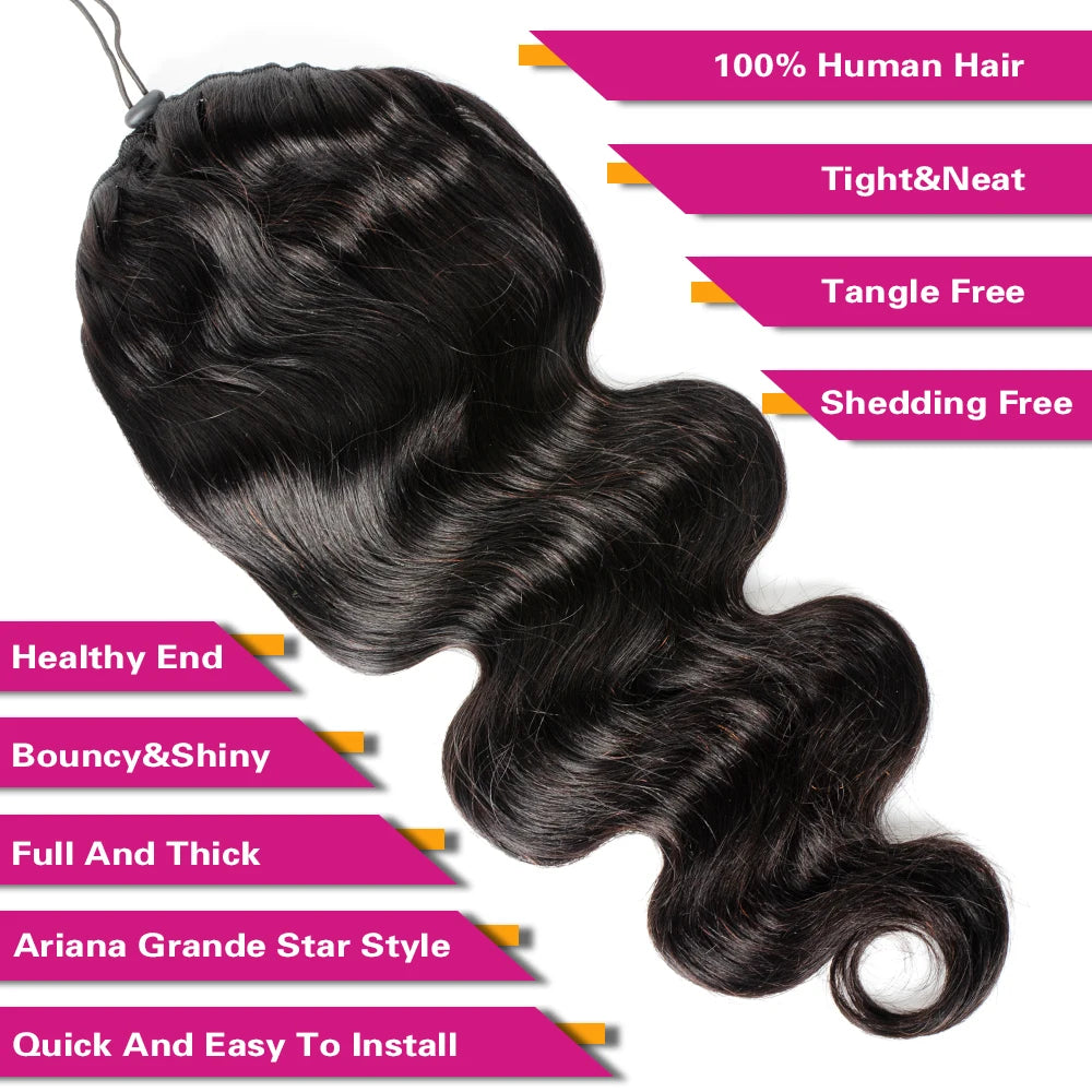 Hair Extensions and Wigs
Body Wave Drawstring Ponytail Human Hair Extensions Brazilian Remy Hair Clip Ins For Women Aliballad Ponytail 150g 2 Combs