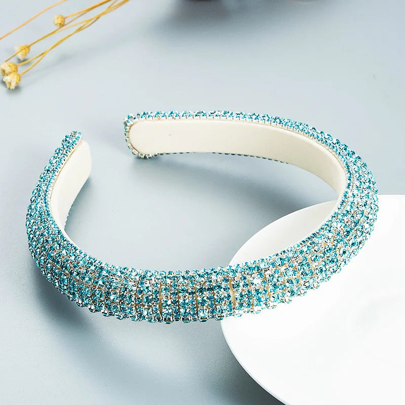 Elegant Look Luxury Baroque Full Rhinestone Headbands Fashion Hair Accessories Women Shiny Rhinestone Sponge Prom Hairband Cute Hair Hoop New