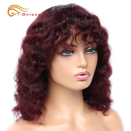 Hair Extensions and Wigs
Short Deep Wave Human Hair Wigs For Women Machine Made Brazilian Remy Hair Wigs With Bangs 1B/30/99J Deep Curly Bob Wigs On Sale