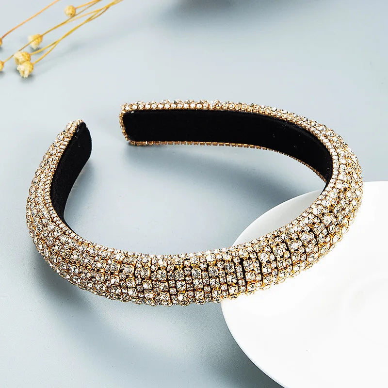 Elegant Look Luxury Baroque Full Rhinestone Headbands Fashion Hair Accessories Women Shiny Rhinestone Sponge Prom Hairband Cute Hair Hoop New