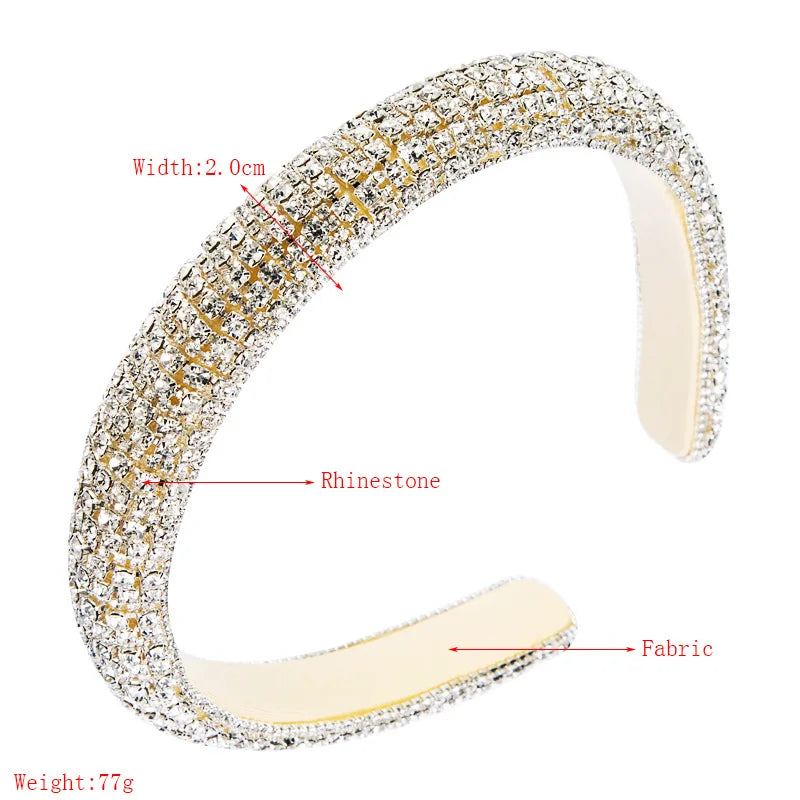 Elegant Look Luxury Baroque Full Rhinestone Headbands Fashion Hair Accessories Women Shiny Rhinestone Sponge Prom Hairband Cute Hair Hoop New