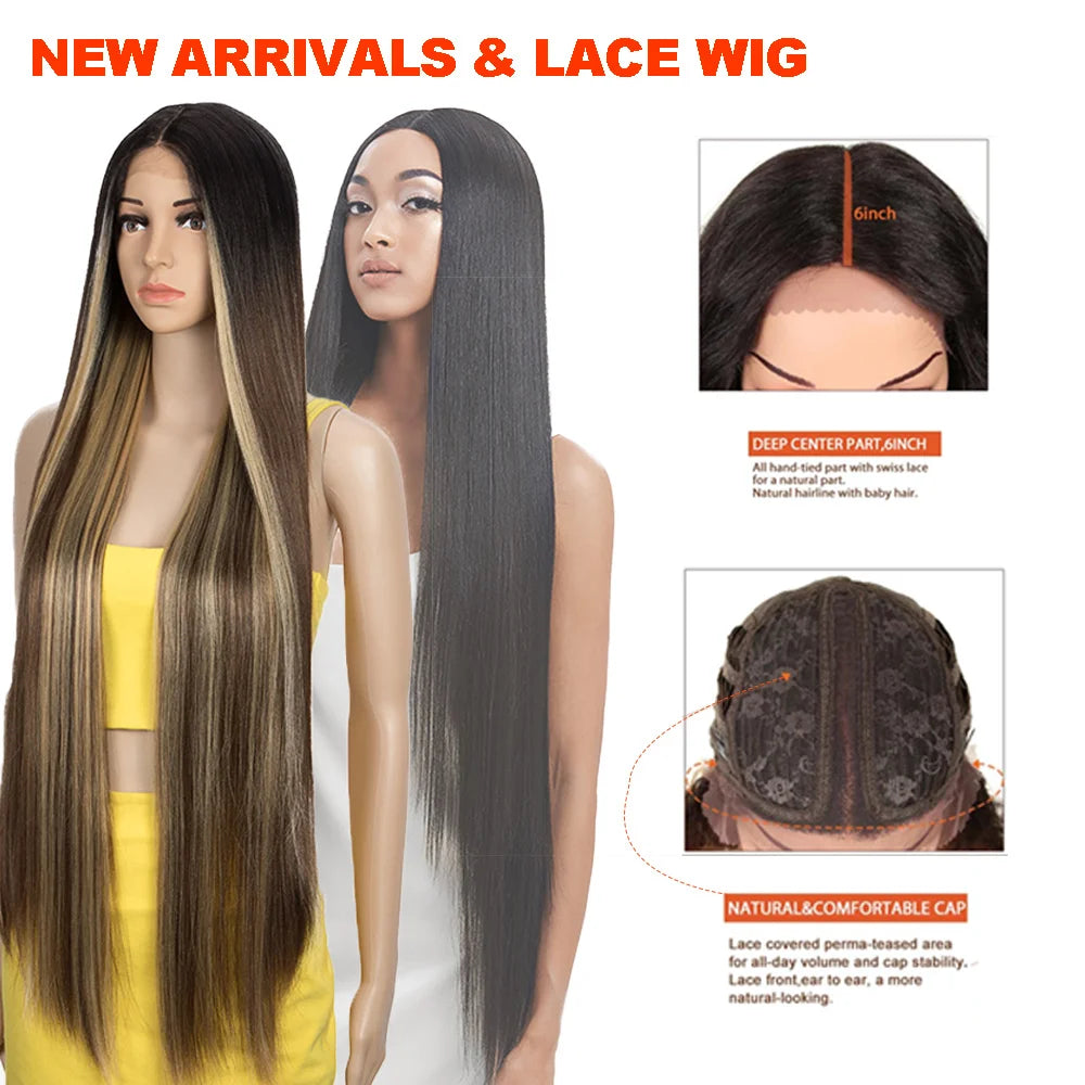 Hair Extensions and Wigs
Noble Synthetic Lace Front Wigs For Women 38 Inch Straight Wig Lace Wig Ombre Blonde Lace Wigs Cosplay Straight Lace Front Wig