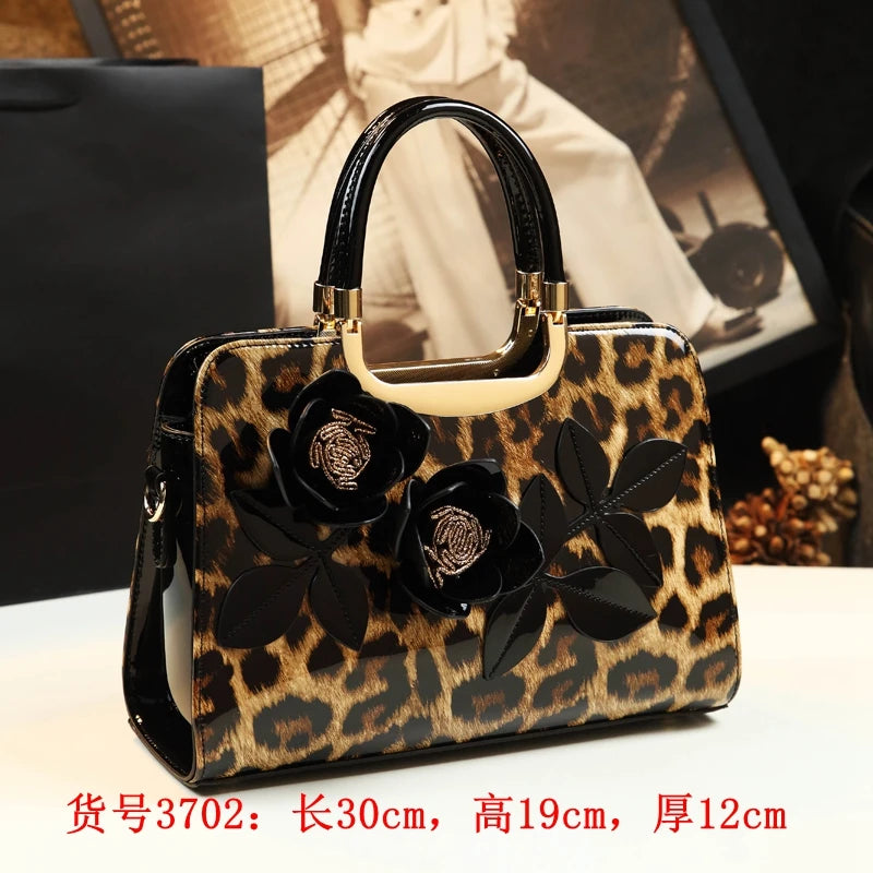 Handbags New Luxury Small Leopard Boston Messenger Bags for Women Leather Handbags Patent Leather Shoulder Clutch Top Handle Bag Evening