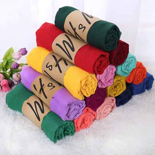 High Quality Solid Color Hijab Scarf Women Scarf Breathable Cotton Lady Shawls And Wraps Head Scarves Neck Bandana Men Scarf Black Scarves