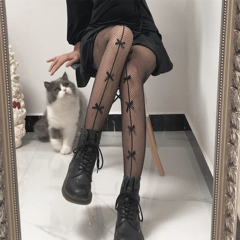 Tights 
Harajuku Tattoos Tights Kawaii Cat Pattern Fishnet Stockings Cute Lovely Bow Nylon Pantyhose Ins Style Anime Cosplay Hosiery