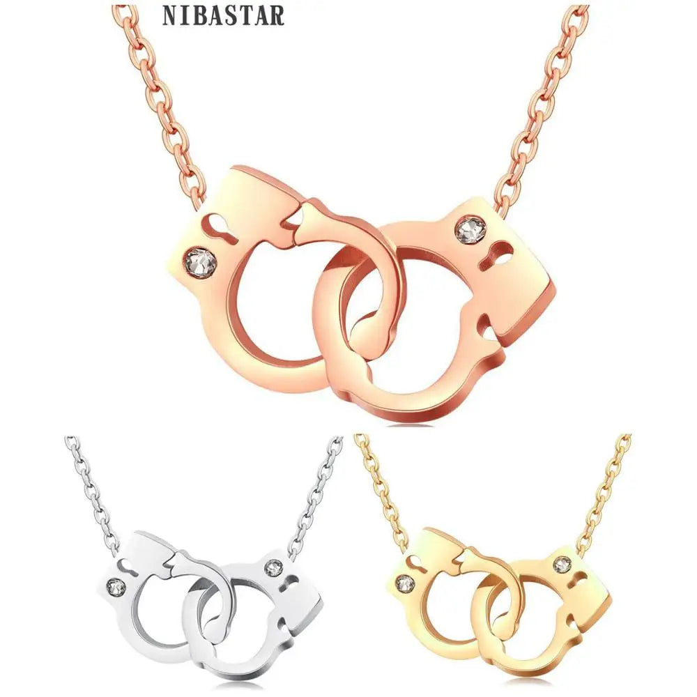 Necklaces Women HOT Stainless steel Handcuff Pendant Necklace For Women Girls Steampunk Fashion Jewelry Lover's  Valentine's Day Gifts NEW