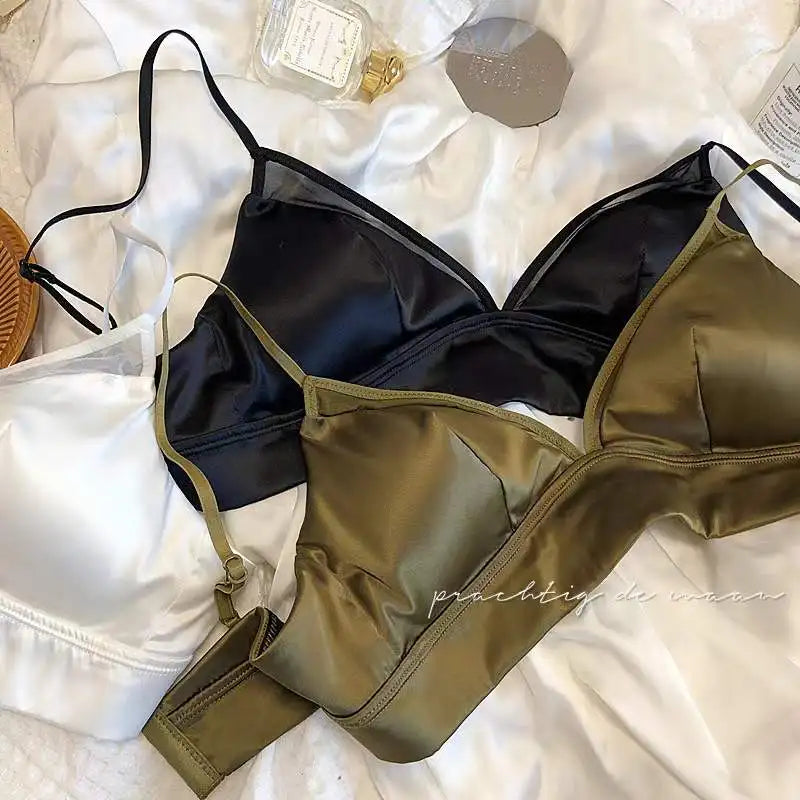 bras
Only A Bra, Silk Wire Free Bralette, Smooth Satin Silk Pad Underwear, Thin  Women Sexy The Triangle Cup Intimate Comfortable