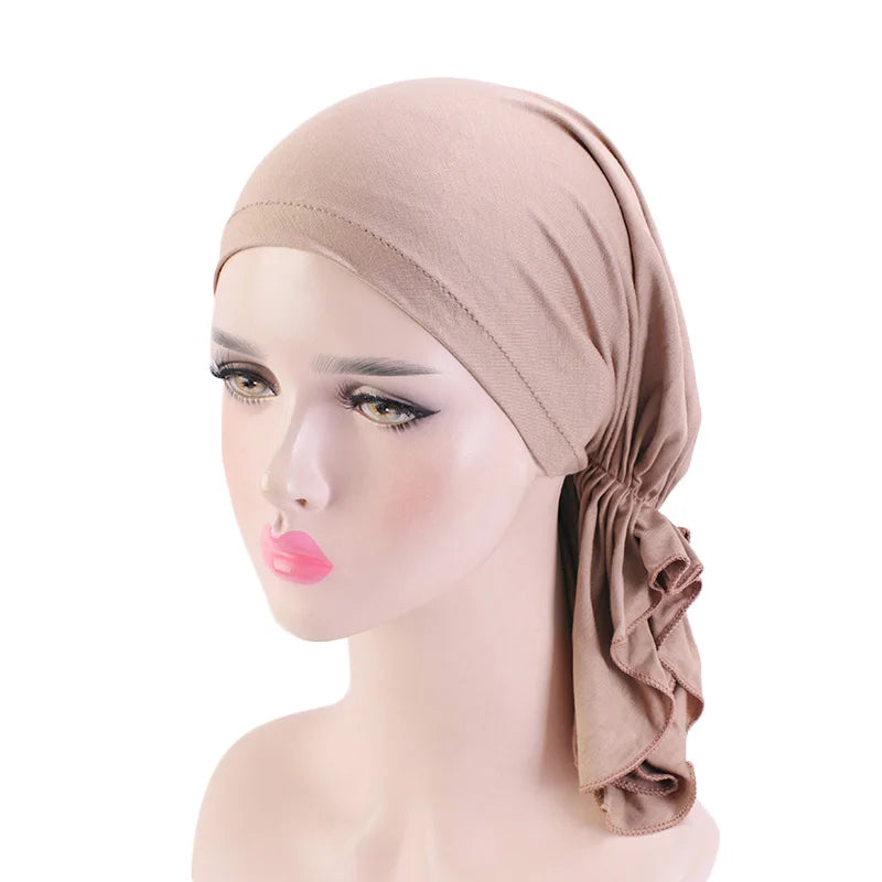 Elegant Look New Muslim Bamboo Pre-Tied Scarf Ladies Chemo Cap Women Turban Hat Headwear Headscarf Wrap Cancer Bandanas Hair Accessories