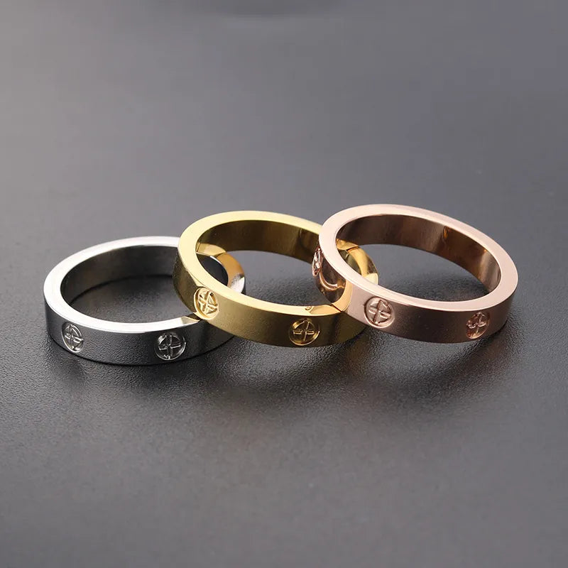 Luxury  Rings Trendy Stainless Steel Rose Gold Color Love Ring for Women Men Couple CZ Crystal Rings Luxury Brand Jewelry Wedding Gift