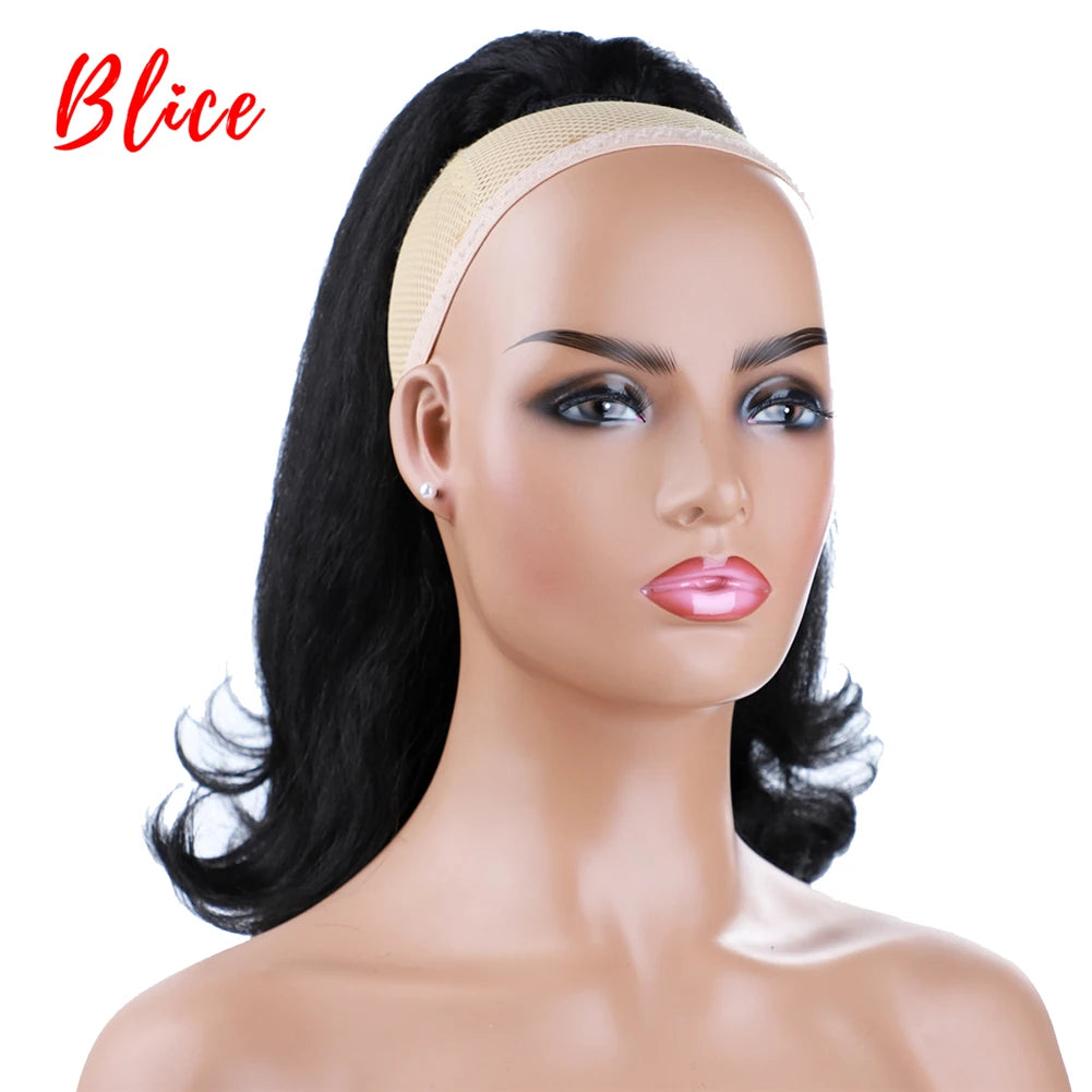 Hair Extensions and Wigs
Blice Drawstring Ponytail Warp Kinky Straight Synthetic Hairpiece With Two Combs clip in Black Hair Extensions For Women