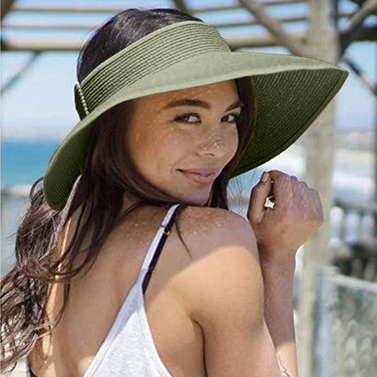 Hat Summer Folding Empty Top Hat Straw Hat Sun Hat Beach Hat UV Protective Sunshade Sun Hat Panama Women's Straw Hat