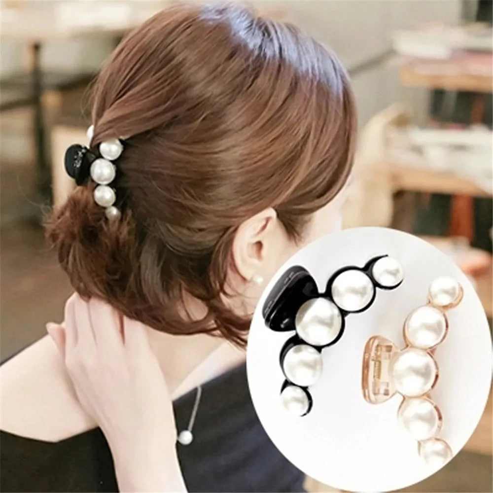 Elegant Look Luxury Pearls Hairpins Hair Ornaments Trendy Hair Clip Shiny Rhinestone Crab Hair Claws For Women Girl Accessories Headwear