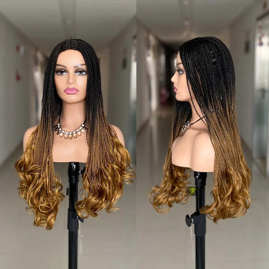 Hair Extensions and Wigs
New Fashion Long Braided Wigs Synthetic Box Braid Wig For Black Women Wavy Weave Ombre Color 3X Twist Braiding Hair Cosplay Wig