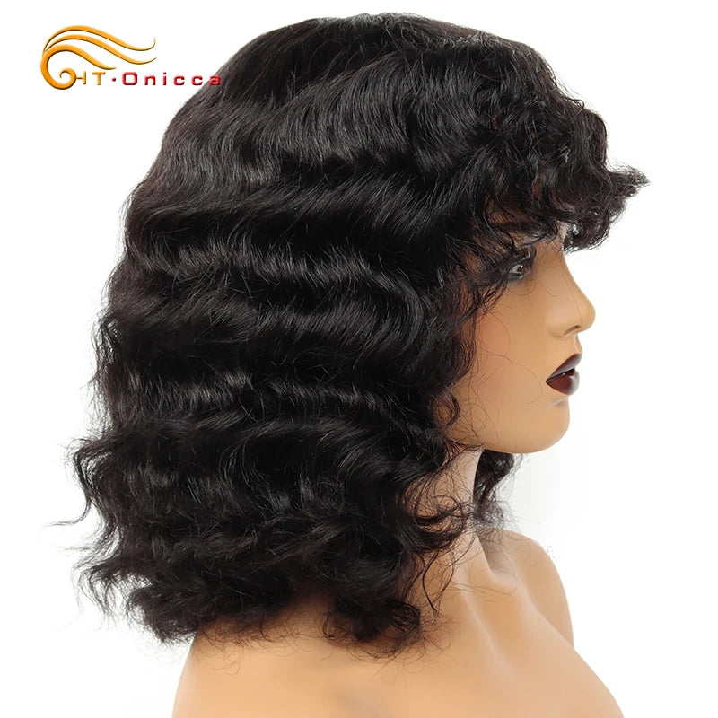 Hair Extensions and Wigs
Short Deep Wave Human Hair Wigs For Women Machine Made Brazilian Remy Hair Wigs With Bangs 1B/30/99J Deep Curly Bob Wigs On Sale