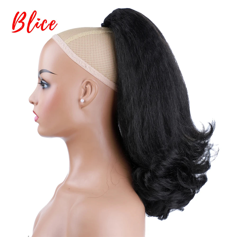 Hair Extensions and Wigs
Blice Drawstring Ponytail Warp Kinky Straight Synthetic Hairpiece With Two Combs clip in Black Hair Extensions For Women