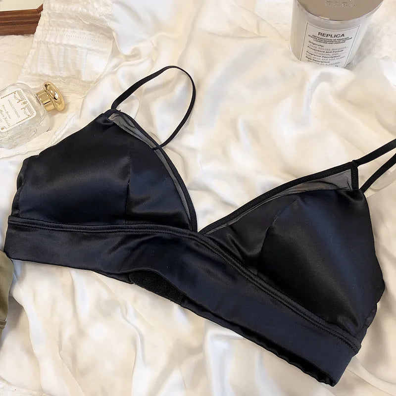 bras
Only A Bra, Silk Wire Free Bralette, Smooth Satin Silk Pad Underwear, Thin  Women Sexy The Triangle Cup Intimate Comfortable