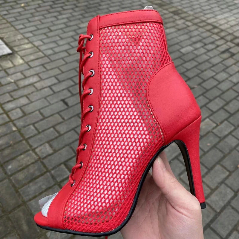 WOMEN SANDALS New Sexy High Heels Hollow Mesh Sandals Summer Fashion Trend Comfort Peep Toe Boots Stilettos Jazz Dance Female Shoes Plus Size