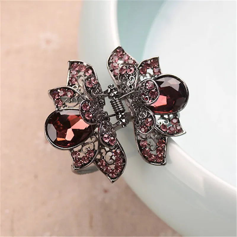 Elegant Look Charm Hair Clip Jewelry Vintage Hairpin Alloy Crab Clip Luxury Big Crystal Flower Hair Claws For Women Wedding Hair Accessories