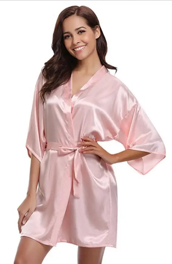 Winter Warm Sleepwear 
RB032 2018 New Silk Kimono Robe Bathrobe Women Silk Bridesmaid Robes Sexy Navy Blue Robes Satin Robe Ladies Dressing Gowns