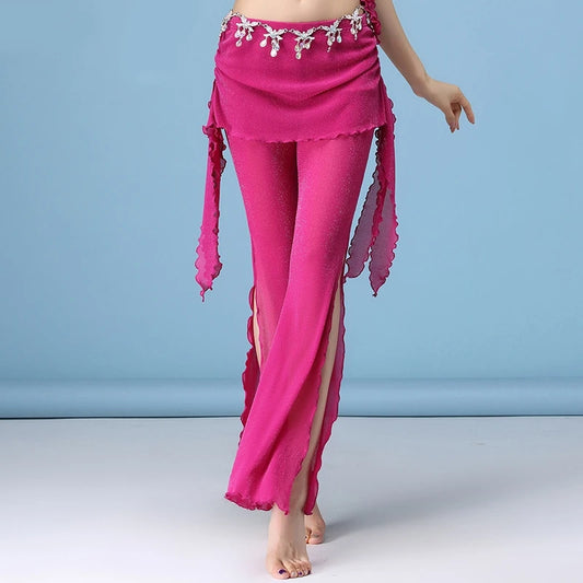 Exotic 
Performance Belly Dance Costume Mesh Pants-Sides Slit Sexy Pants Oriental Women Belly Dance Skirt Female Dance Pants FF1993