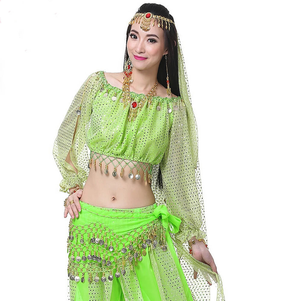 Exotic 
New Arrival indian dancing Costume with sequins Tops+Pants 2pcs sexy belly dance Suits sequins dress Clothes 13 colors available