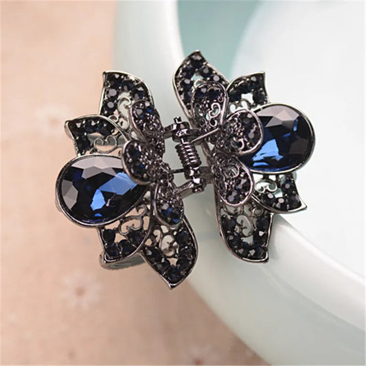 Elegant Look Charm Hair Clip Jewelry Vintage Hairpin Alloy Crab Clip Luxury Big Crystal Flower Hair Claws For Women Wedding Hair Accessories