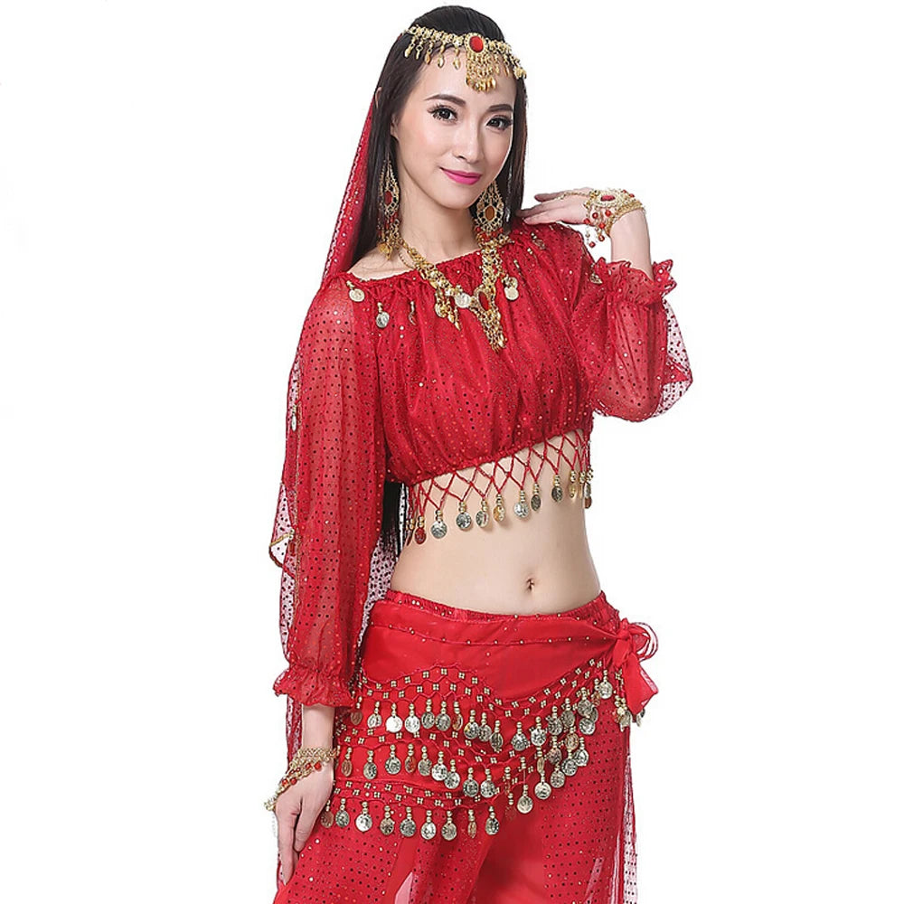 Exotic 
New Arrival indian dancing Costume with sequins Tops+Pants 2pcs sexy belly dance Suits sequins dress Clothes 13 colors available