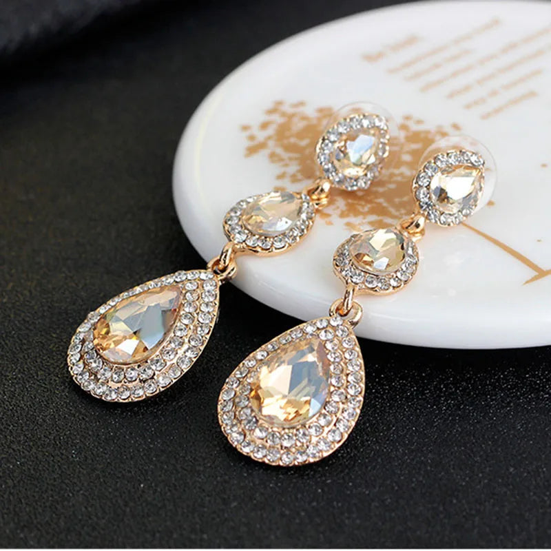 Earring  TREAZY Luxury Champagne Crystal Earrings Gold Color Jewelry Fashion Female Bricons Wedding Long Big Drop Earrings For Women