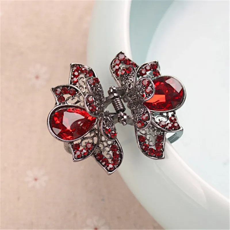 Elegant Look Charm Hair Clip Jewelry Vintage Hairpin Alloy Crab Clip Luxury Big Crystal Flower Hair Claws For Women Wedding Hair Accessories