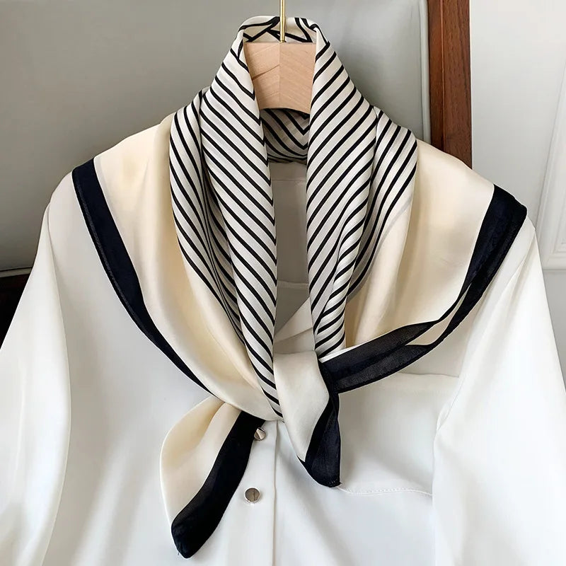 High Quality Luxury Brand Silk Square Plaid Scarf Women Satin Neck Hair Tie Band Soft work neckerchife 2021 NEW Hijab Head Female Foulard