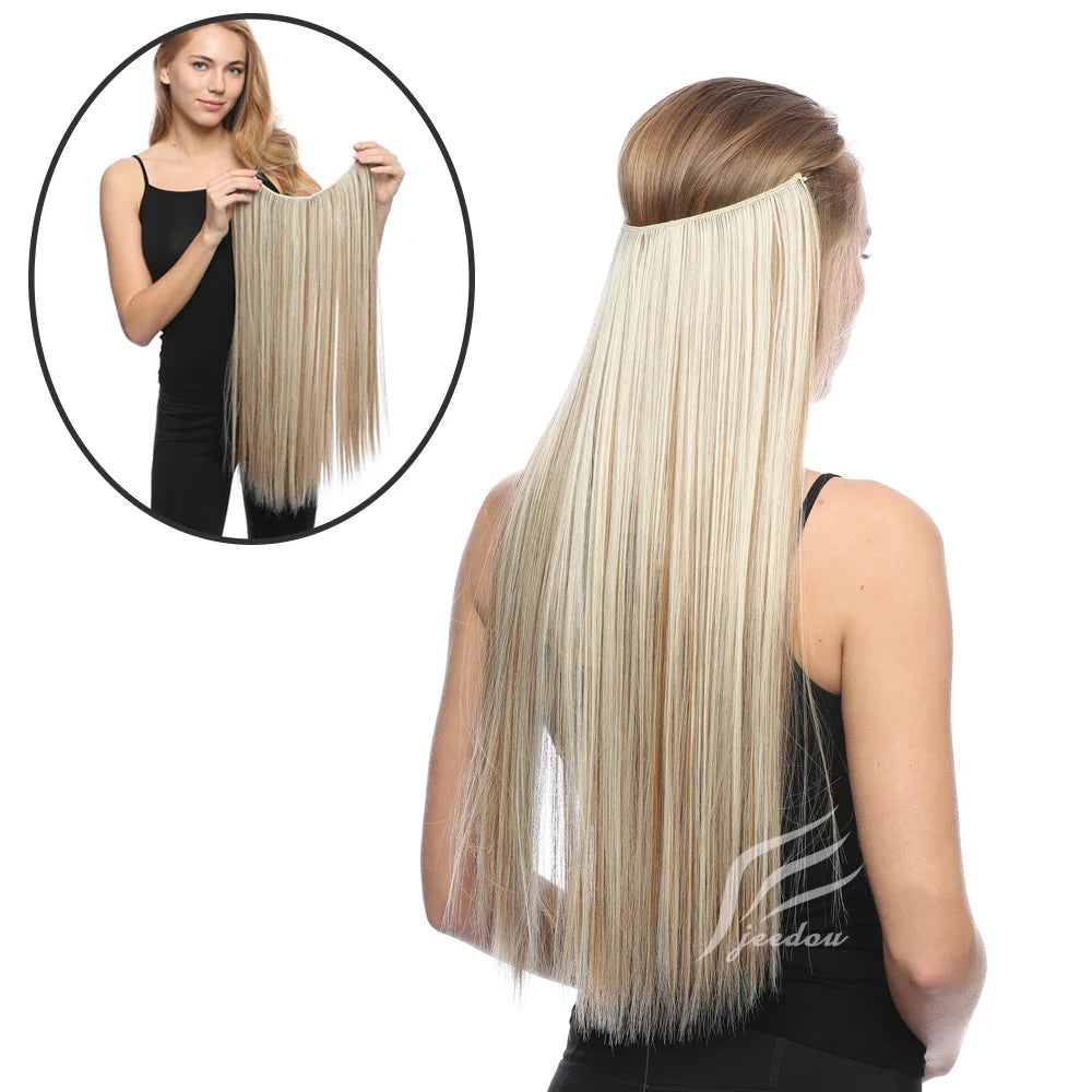 Hair Extensions and Wigs
No Clip No Glue Invisible One piece Hair Extensions 24inch Long Straight Wave Synthetic Heat Resistant String Hairpiece