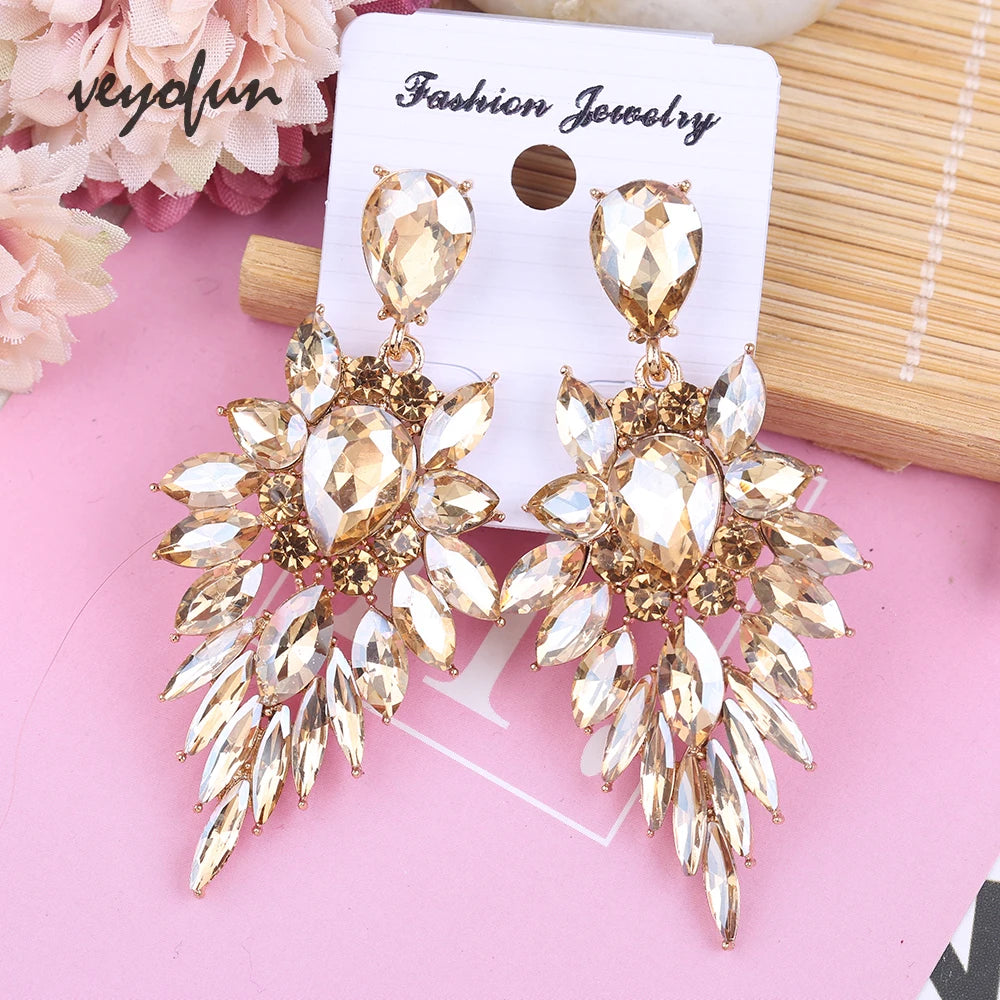 Earring  Veyofun Luxury Crystal Dangle Earrings Geometry Drop Earrings For Woman Fashion Jewelry New