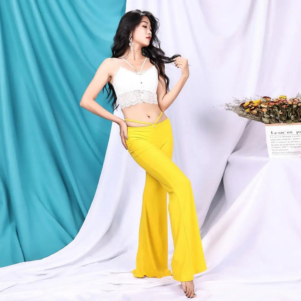 Exotic 
New Professional Summer Long  Sexy Waist Lines With Diamond Trousers Pants Latin Dance Women Belly Dance Pants Or Lace Top