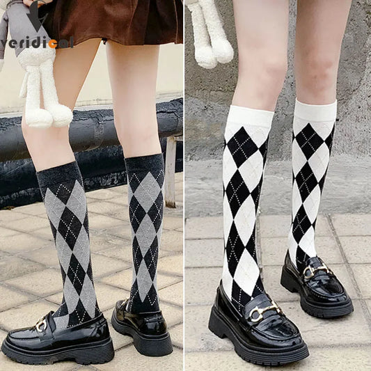 Stockings 
Long Socks Women Stockings Organic Cotton Diamond Warm Thigh High Ladies Girls Street Fashion Young Casual Knee Socks Harajuku