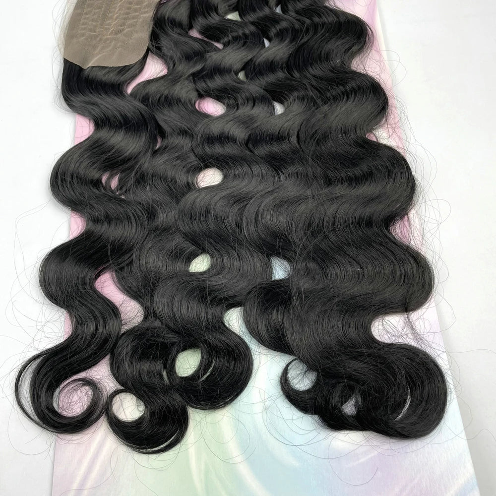 Hair Extensions and Wigs
Adorable Full Packet Solution Synthetic Hair Bundles With Free Machine Made 4*4 Lace Closure 24Inch Black Amazing Body Wave 4pcs