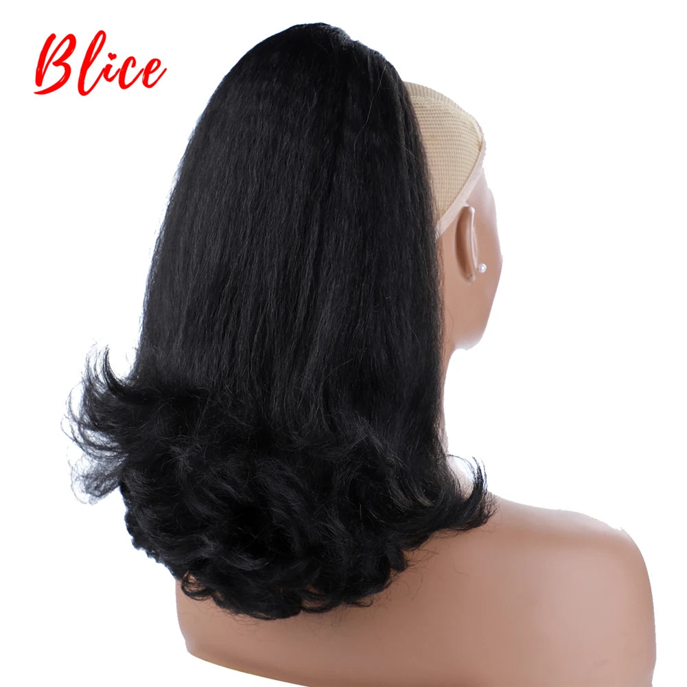 Hair Extensions and Wigs
Blice Drawstring Ponytail Warp Kinky Straight Synthetic Hairpiece With Two Combs clip in Black Hair Extensions For Women