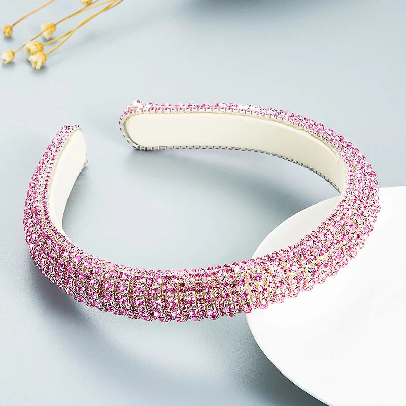 Elegant Look Luxury Baroque Full Rhinestone Headbands Fashion Hair Accessories Women Shiny Rhinestone Sponge Prom Hairband Cute Hair Hoop New