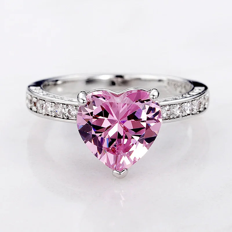 Luxury  Rings Huitan Luxury Solitaire Women Heart Engagement Rings AAA Pink Cubic Zirconia Proposal Rings For Girlfriend Anniversary Gift