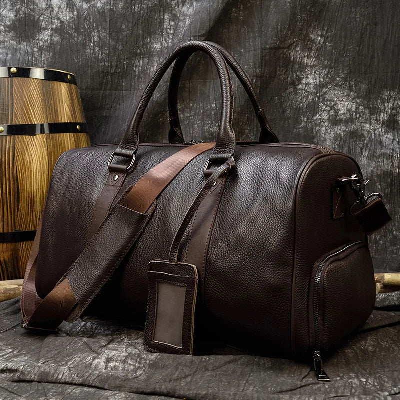 Travel Bag Luxury Genuine Leather Men Women Travel Bag Cow Leather Carry On Luggage Bag Travel Shoulder Bag Male Female Weekend Duffle Bag