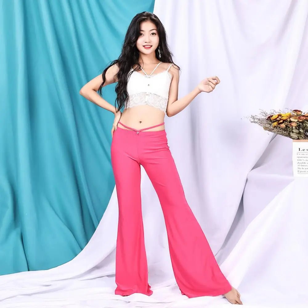 Exotic 
New Professional Summer Long  Sexy Waist Lines With Diamond Trousers Pants Latin Dance Women Belly Dance Pants Or Lace Top