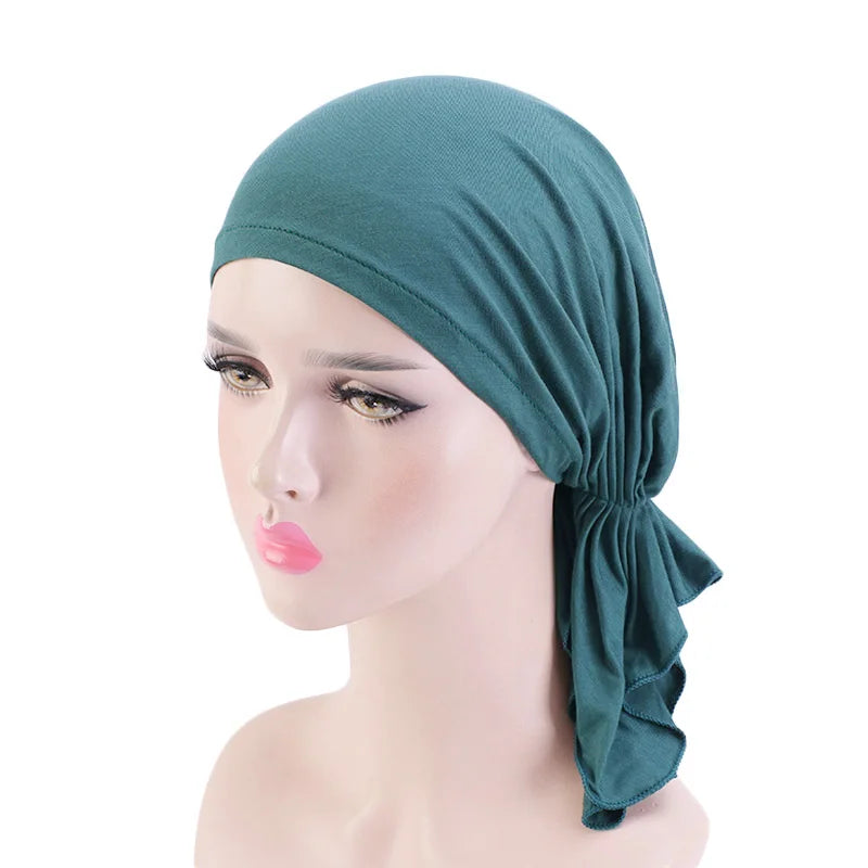 Elegant Look New Muslim Bamboo Pre-Tied Scarf Ladies Chemo Cap Women Turban Hat Headwear Headscarf Wrap Cancer Bandanas Hair Accessories