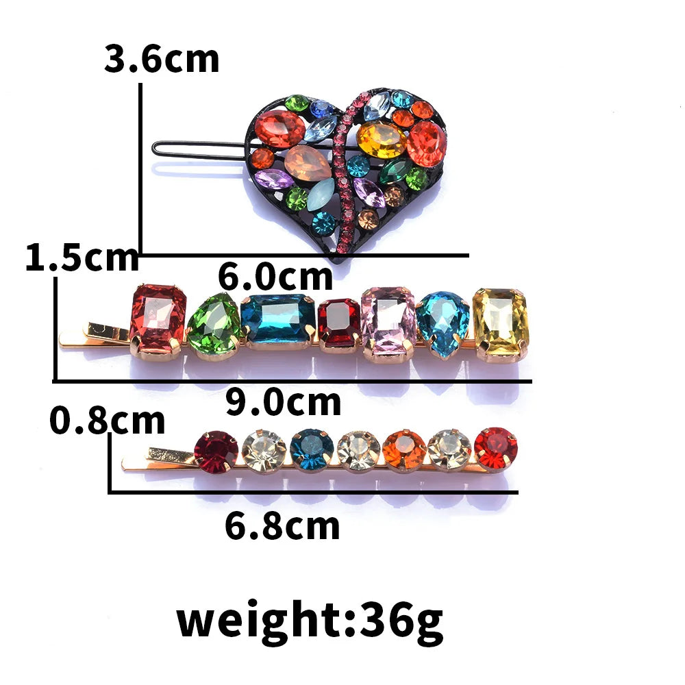 Elegant Look New Luxury Colorful Heart Crystal Rhinestone Wedding Hair Clips Women Jewelry Weding Heart Hairpins Brand Barrettes Jewelry