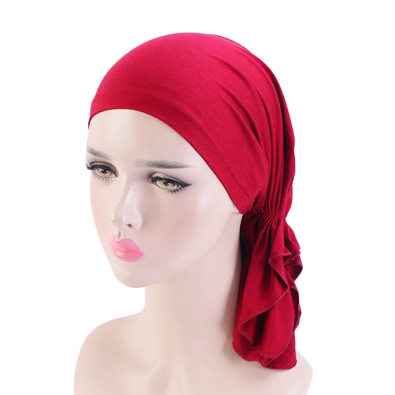 Elegant Look New Muslim Bamboo Pre-Tied Scarf Ladies Chemo Cap Women Turban Hat Headwear Headscarf Wrap Cancer Bandanas Hair Accessories