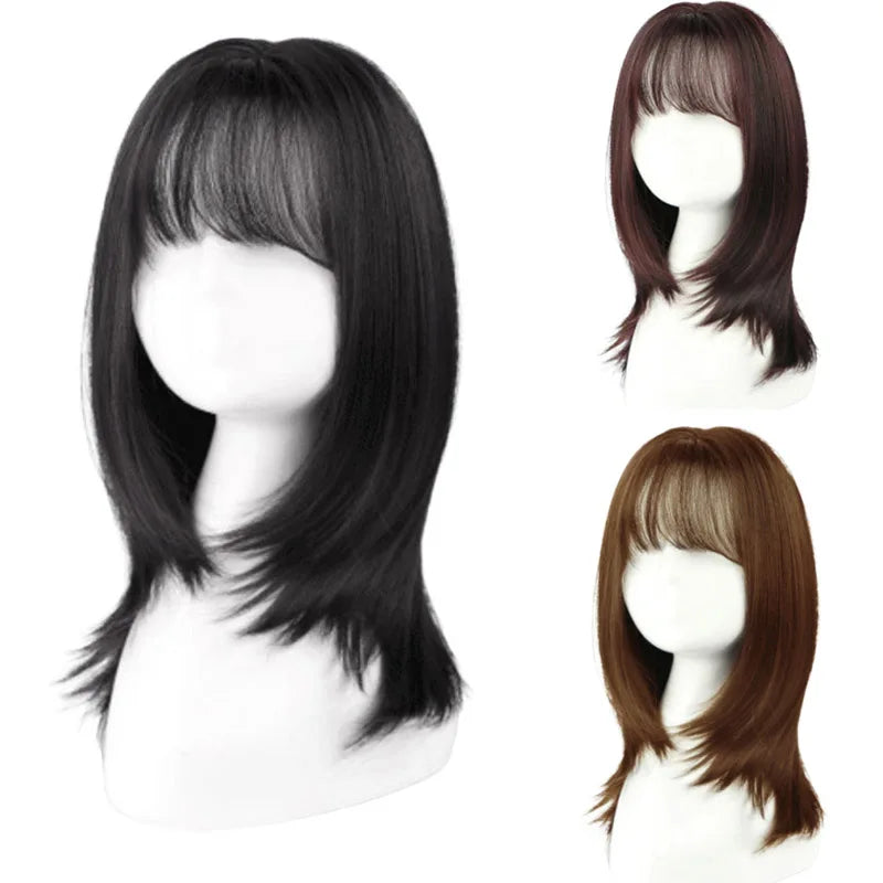 Hair Extensions and Wigs
DIFEI short wigs with air bangs hair bob curly tail wigs synthetic hair natural black color hair wigs for women party