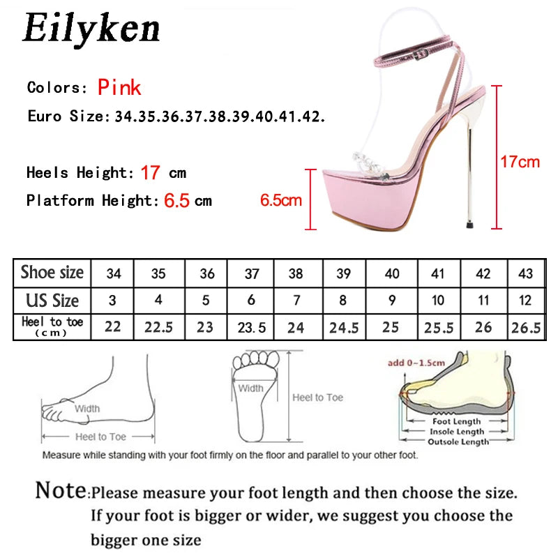 WOMEN SANDALS  Pink Sweet Ankle Buckle Strap Women's Sandals PVC Transparent Crystal Platform Summer Fashion High Heels Wedding Shoes