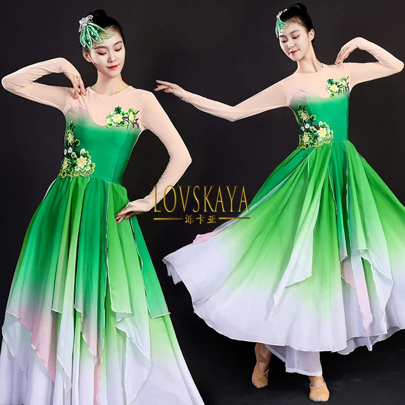 dancers  
Gradient classical dance performance costume for women large swing skirt art examination set modern jasmine dance costume