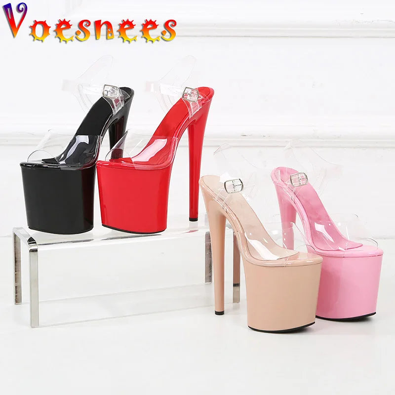 WOMEN SANDALS New Black Waterproof Platform Women's Pumps Summer 20CM High Heel PVC Walk Show Sandals Fashion Club Transparent Stripper Shoes