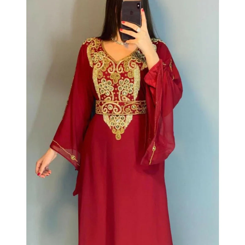 India and Pakistan Clothing 
White African Clothing Morocco Formal Beaded Farasa Dress Abaya Women's Dubai Long Shirt European and American Fashion Trends