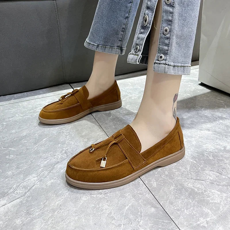 loafers Shoes Spring Women's Casual Shoes Autumn Women Suede Leather Slip on Flat Shoes Comfortable Loafers Women Moccasins Walking Shoes